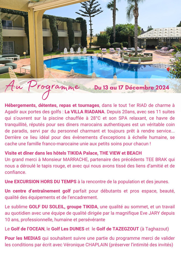 Agadir / Tee Break Repérage / SOS gazelles à l'honneur 100% en faveur des enfants. Agadir / Tee Break Repérage / SOS gazelles à l'honneur 100% en faveur des enfants.