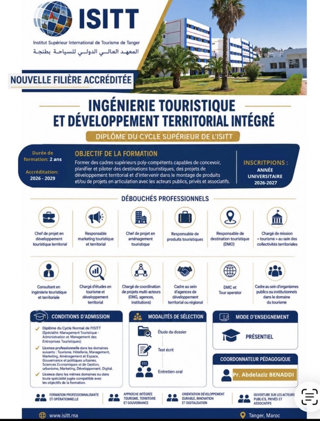 L’ISITT lance une nouvelle filière en « Ingénierie Touristique et Développement Territorial Intégré »